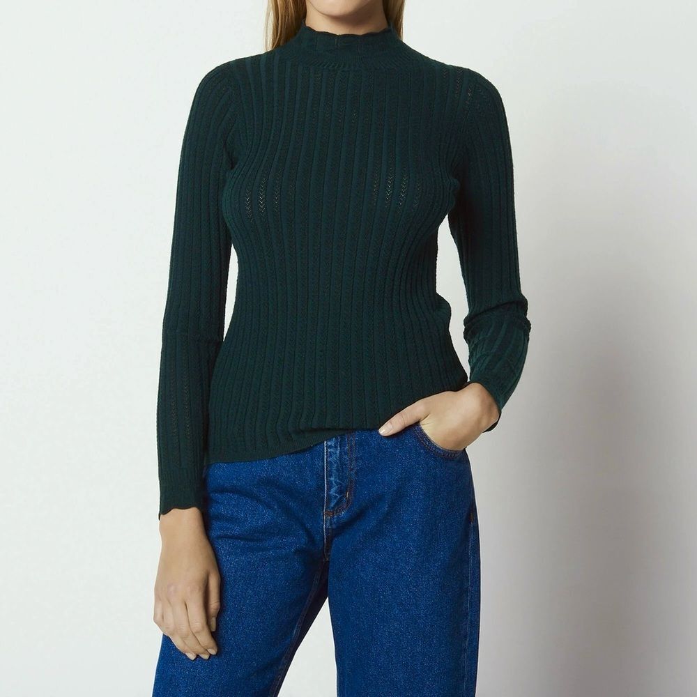 Sandro Wool Blend High Neck Ribbed Knit Jumper Sweater